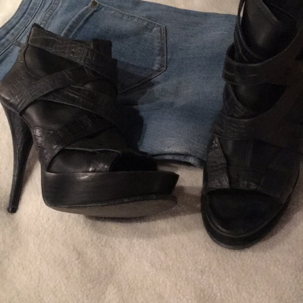 Elizabeth and James Black Peep Toe Booties